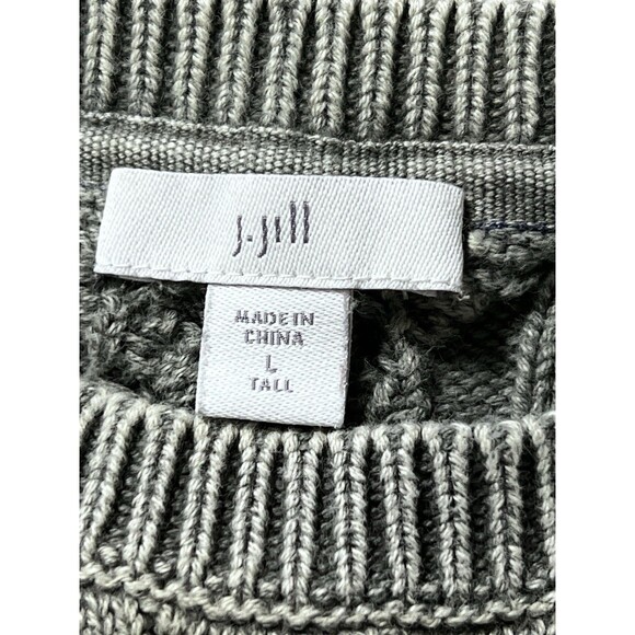 J Jill Olive Green Mineral Wash Thick Cable Knit Chunky Cotton Sweater L Tall - Picture 8 of 12